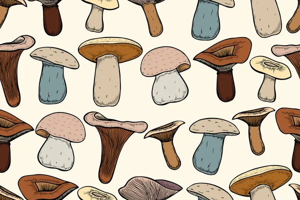 Cantharellus cibarius mantar, oyulmuş style, vektör ile Seamless modeli