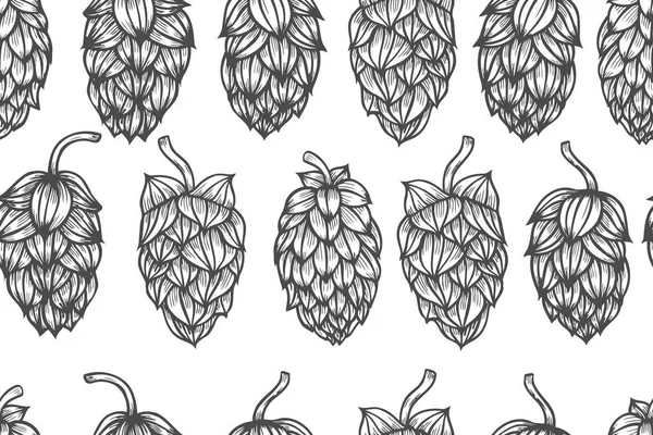 Motif Sans Couture Hop Vecteur Bière Artistique Dessinée Main Noire — Image vectorielle