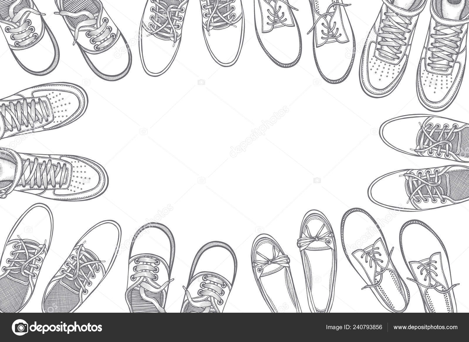 Background Many Sports Shoes Lined Circle Free Space Text Hand Stock Vector Image By C Frescomovie