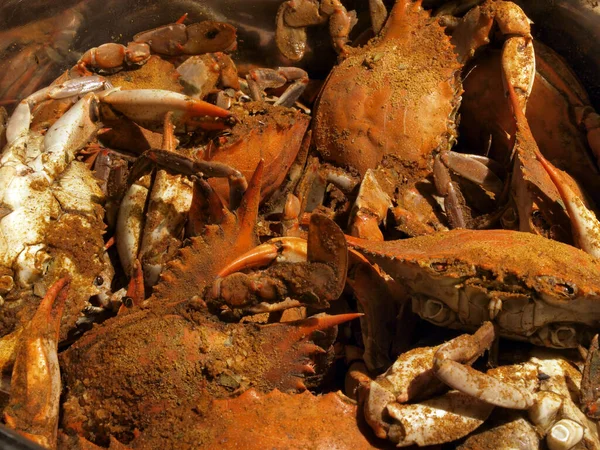 Foto Einer Gekochten Blauen Krabbe Einem Topf Aus Der Chesapeake — Stockfoto