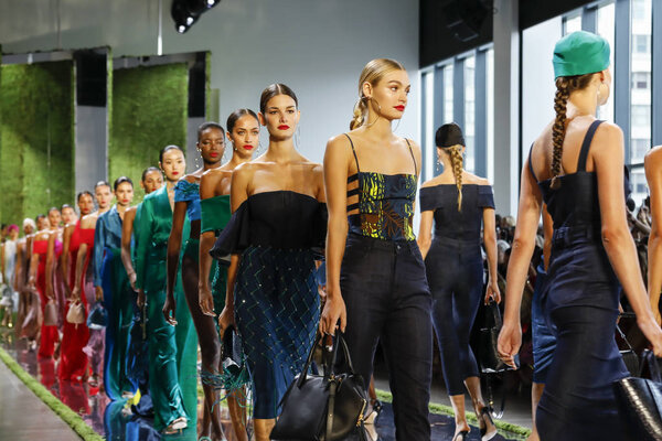 New York,  USA - September 7, 2018: Models walk runway for the Cushnie Spring/Summer 2019 runway show during New York Fashion  at Spring Studios, Manhattan