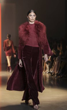 New York, Ny, Amerika Birleşik Devletleri - 8 Şubat 2019: Bir model yürür pist Cushnie sonbahar/kış 2019 koleksiyonu bahar Studios, Manhattan, New York moda sırasında için
