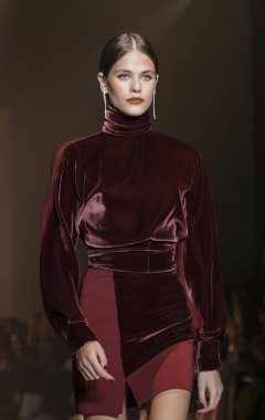 New York, Ny, Amerika Birleşik Devletleri - 8 Şubat 2019: Bir model yürür pist Cushnie sonbahar/kış 2019 koleksiyonu bahar Studios, Manhattan, New York moda sırasında için