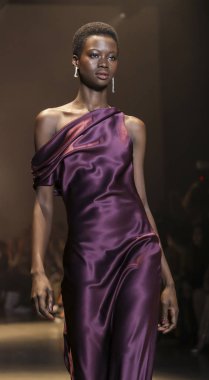 New York, Ny, Amerika Birleşik Devletleri - 8 Şubat 2019: Bir model yürür pist Cushnie sonbahar/kış 2019 koleksiyonu bahar Studios, Manhattan, New York moda sırasında için