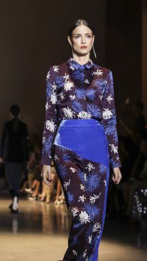 New York, Ny, Amerika Birleşik Devletleri - 8 Şubat 2019: Bir model yürür pist Cushnie sonbahar/kış 2019 koleksiyonu bahar Studios, Manhattan, New York moda sırasında için