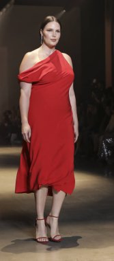 New York, Ny, Amerika Birleşik Devletleri - 8 Şubat 2019: Bir model yürür pist Cushnie sonbahar/kış 2019 koleksiyonu bahar Studios, Manhattan, New York moda sırasında için