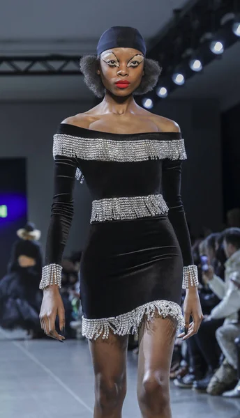 New York, Ny, Amerika Birleşik Devletleri - 12 Şubat 2019: Bir model yürür pist Hıristiyan Cowan sonbahar/kış 2019 koleksiyonu bahar Studios, Manhattan, New York moda haftası için