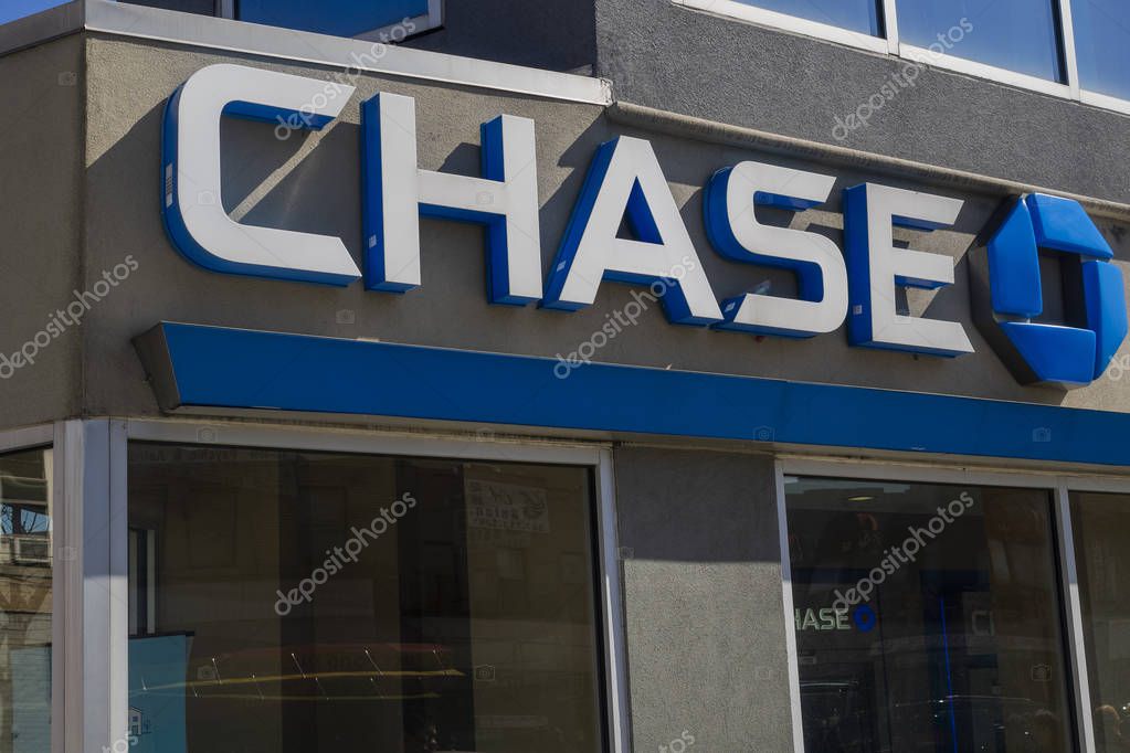 New York, NY - April 16, 2019: Exterior of Chase Bank branch building with logo, Brooklyn, NY. Chase Bank serves nearly half of U.S. households with a broad range of products.