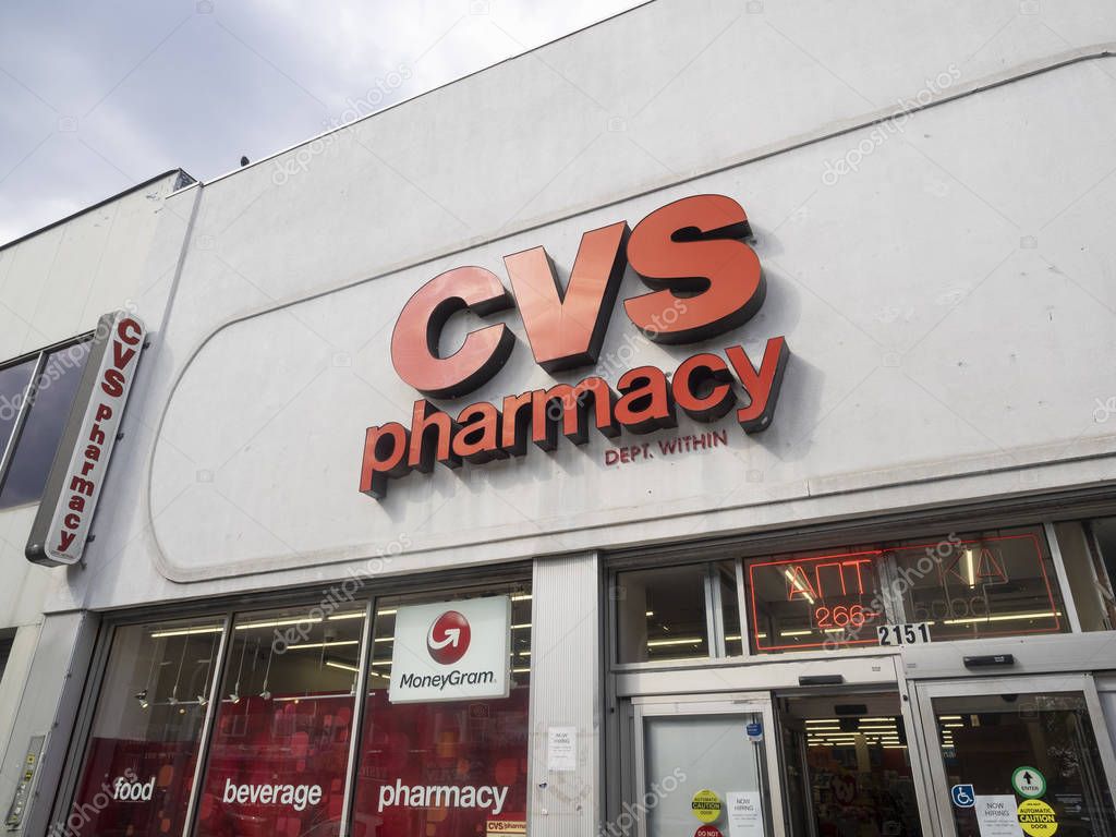 New York, NY - May 17, 2019: Exterior of CVS Pharmacy building with logo, Brooklyn, NY. CVS Pharmacy is a subsidiary of the American retail and health care company CVS Health.