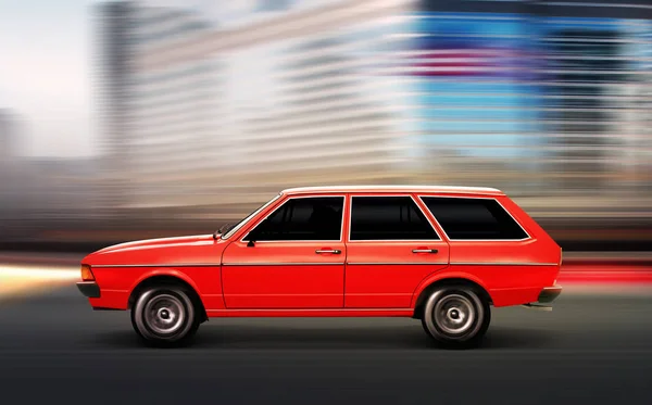 Illustratie Van Oude Auto Met Opgenomen Koplampen Die Nacht Stad — Stockfoto