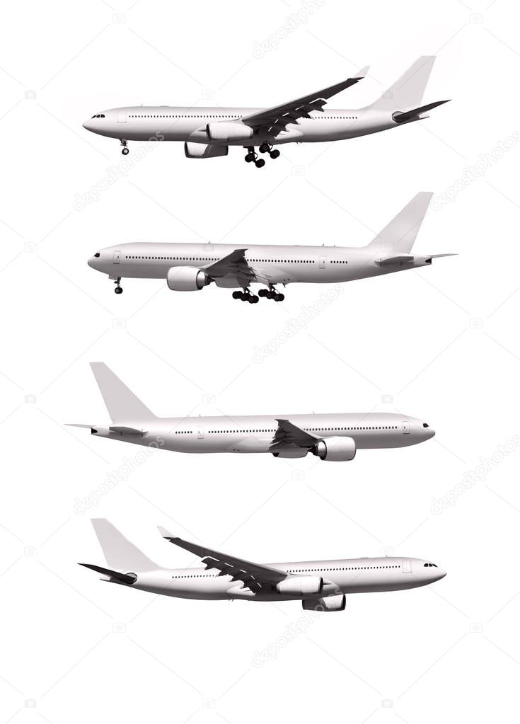 commercial airplanes isolated on white background