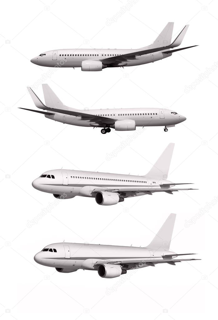 commercial planes isolated on white background