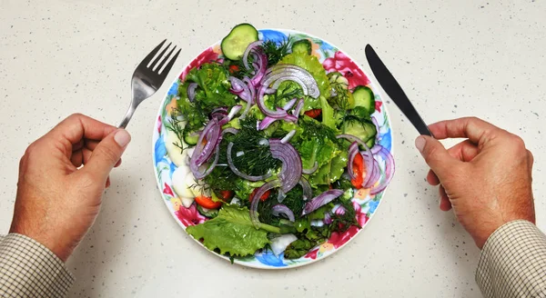 Healthy Food White Plate Front Restaurant Visitor Who Going Eat — Stock Photo, Image