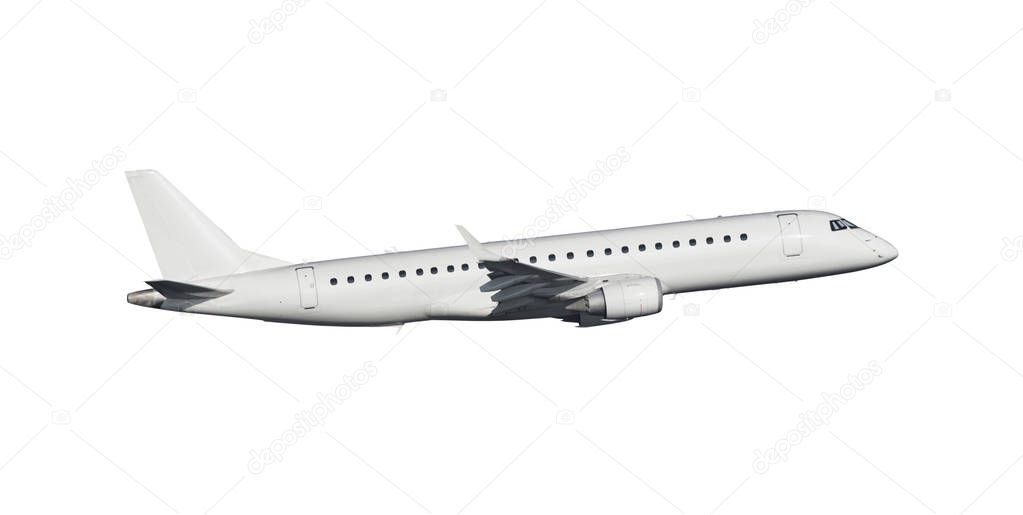 Modern commercial airplane isolated on white background with path