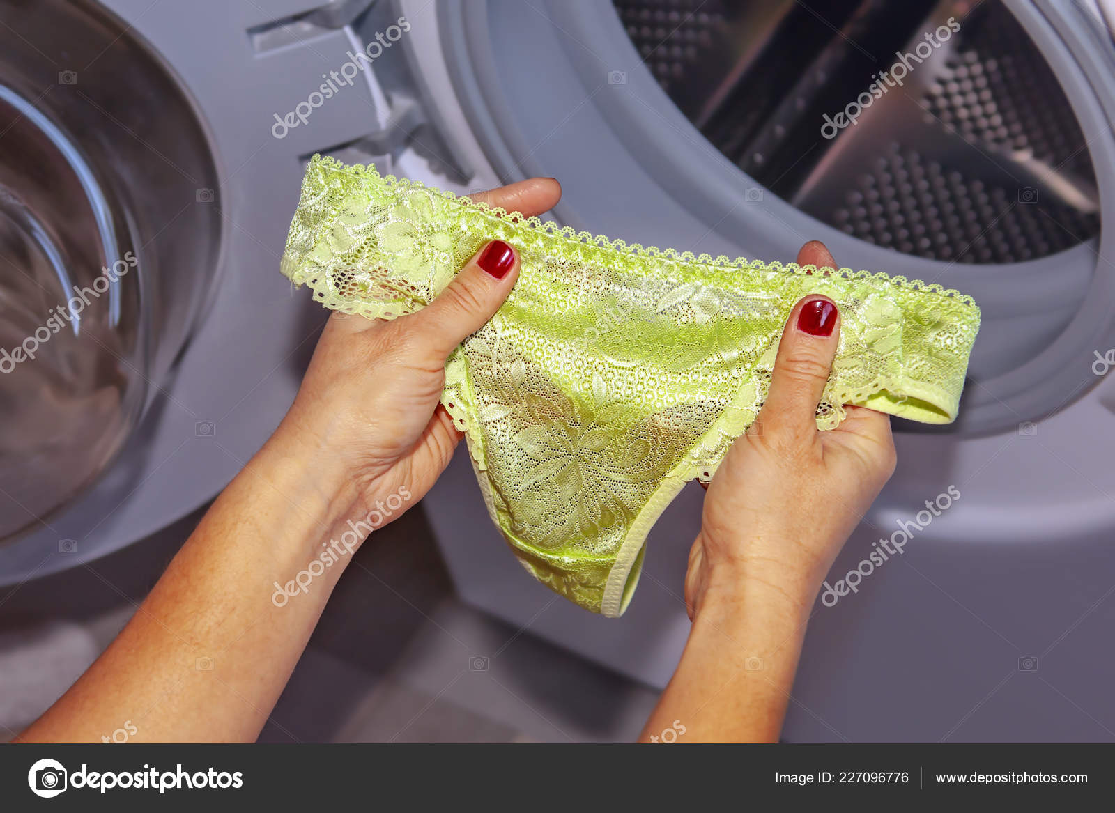 Women's Lace Panties Hands Woman Who Going Laundry Washing Machine Stock  Photo by ©ssuaphoto 227096776