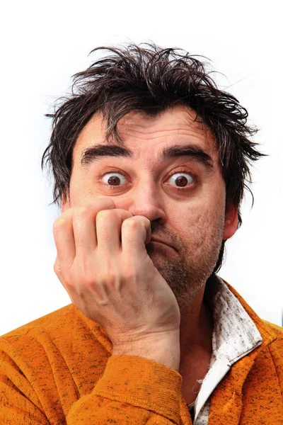 Face Disheveled Man Who Very Surprised What Sees — Stock Photo, Image