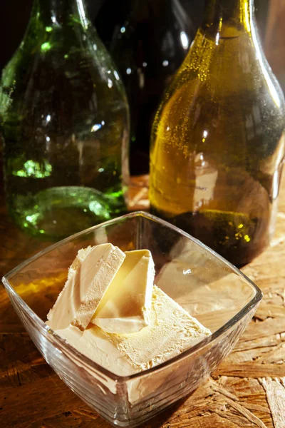 Butter Plate Olive Oil Bottles — Stock Photo, Image