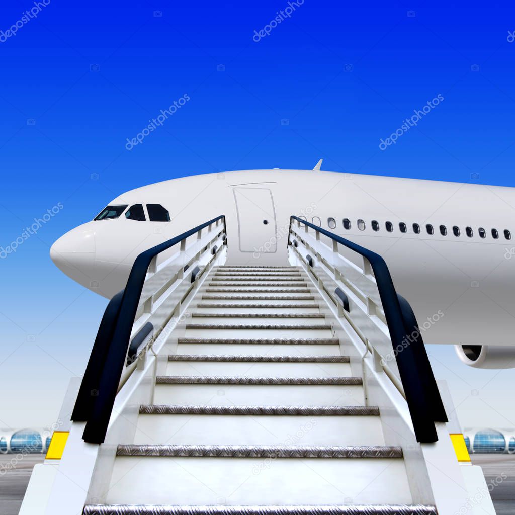 frontal view of white ramp in airport near the plane