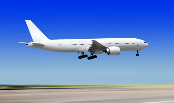 Grote Passagier Vliegtuig Landing Aan Start Landingsbaan Van Luchthaven — Stockfoto