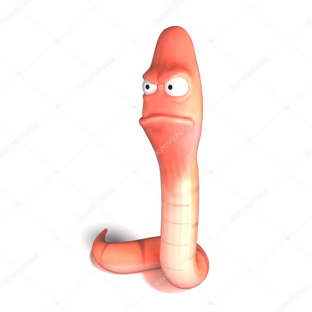 Angry earthworm or pink worm isolated on the white background.