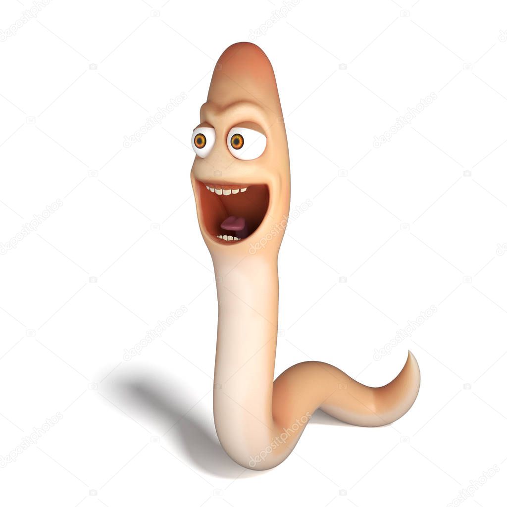 Laughing earthworm or pink worm isolated on the white background.