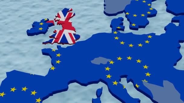 Map Europe Sinking England Brexit United Kingdom Great Britain Leaving — Stock Video