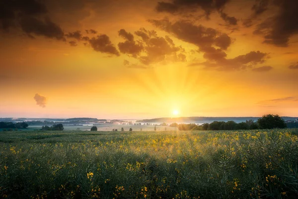 Nascer do sol e terras agrícolas — Fotografia de Stock