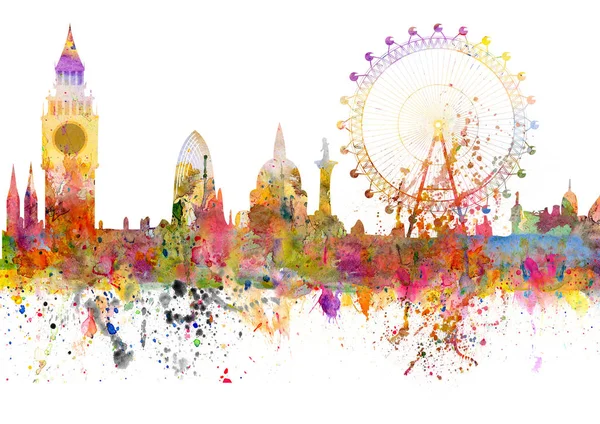 Illustrazione Astratta Dello Skyline Londra Macchie Acquerello Pennellate — Foto Stock