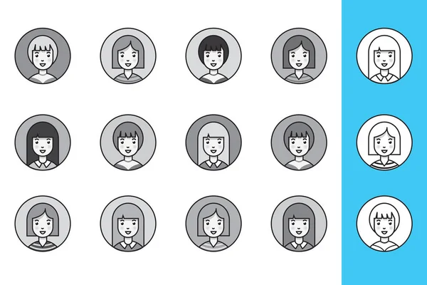 Jeu Avatars Féminins Illustration Vectorielle — Image vectorielle