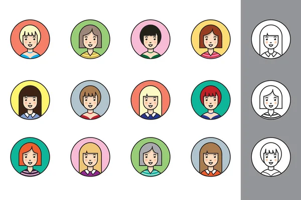 Jeu Avatars Féminins Illustration Vectorielle — Image vectorielle