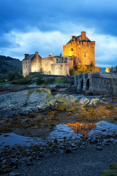 Flowers Grow Abandoned Rowing Boat Banks Loch Duich Eilean Donan — Stock Photo, Image