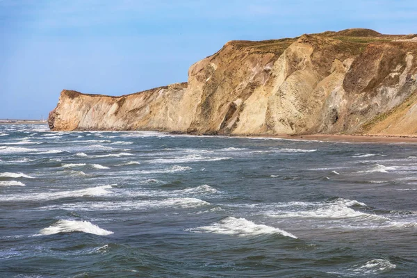 Les Falaises Colorées Grès Mer Agitée Havre Aux Maison Îles — Photo