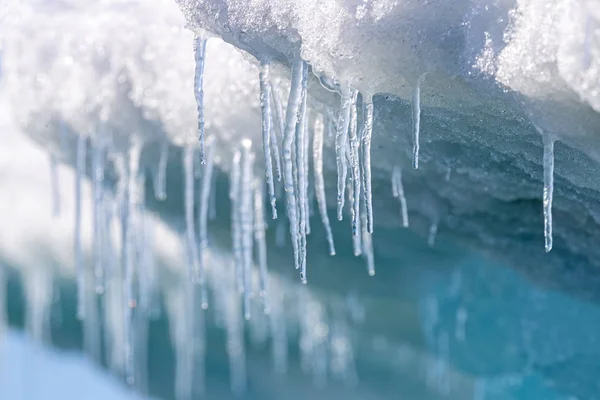 Сосульки Свисающие Подножия Ледяного Шельфа Шпицбергена Норвежского Архипелага Между Континентальной — стоковое фото