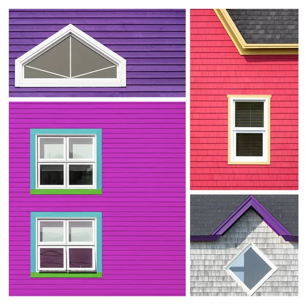 Окно Коллажа Розовых Фиолетовых Тонах Цветные Окна Черепица Стены Задний — стоковое фото