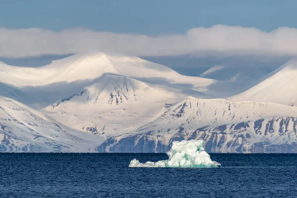 斯瓦尔巴Isfjorden的Iceberg 傍晚时分背景为高山 — 图库照片