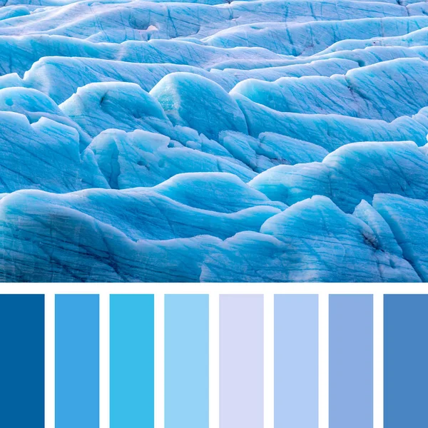 在冰岛东南部的Svinafellsjokul冰川 阳光照射在蓝色冰川的边缘 在一个彩色调色板与免费的彩色石板 — 图库照片
