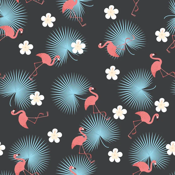 Flamingolar Egzotik Seamless Modeli Vektör Sorunsuz Duvar Kağıdı — Stok Vektör
