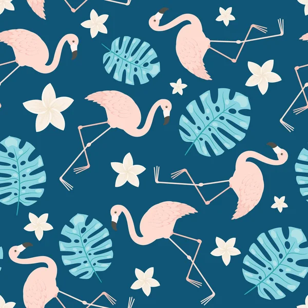 Flamingos Exotiska Sömlösa Mönster Vector Sömlös Bakgrund — Stock vektor