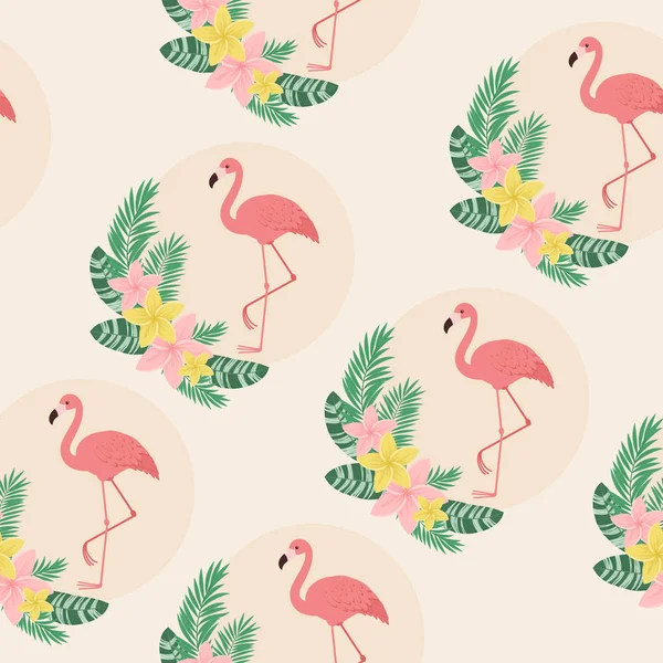 Flamingolar Egzotik Seamless Modeli Vektör Sorunsuz Duvar Kağıdı — Stok Vektör