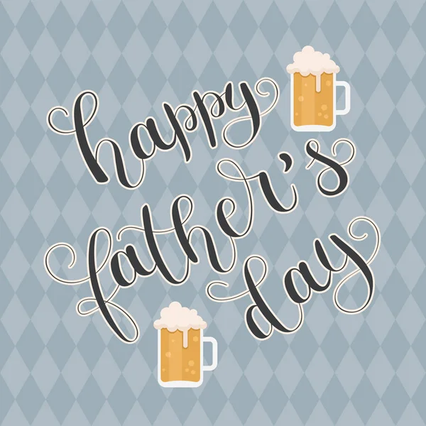 Feliz Día Del Padre Letras Mano Con Dos Vasos Cerveza — Vector de stock