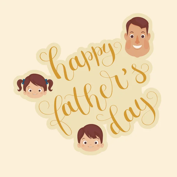 Feliz Día Del Padre Letras Mano Caligrafía Caras Felices Padre — Vector de stock