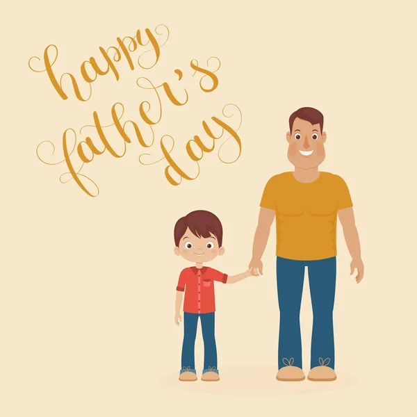 Mutlu Baba Baba Oğlunun Elini Tutuyor Mutlu Babalar Günü Yazısı — Stok Vektör