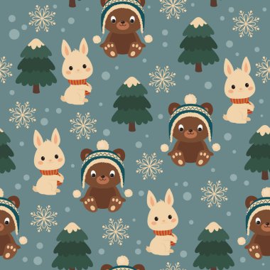 Woodland hayvanları kış zamanı. Sorunsuz vektör desen