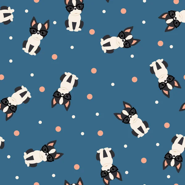 Boston Terrier Padrão Vetor Sem Costura Papel Parede —  Vetores de Stock