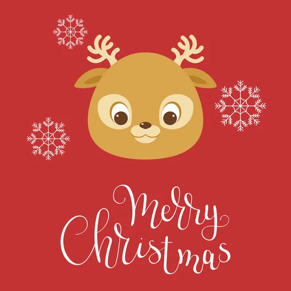 Bébé Cerf Flocons Neige Joyeux Noël Lettrage Main Illustration Vectorielle — Image vectorielle