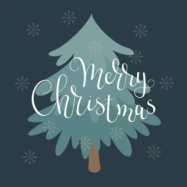 Kerstboom Met Sneeuwvlokken Merry Christmas Hand Belettering Vectorillustratie — Stockvector