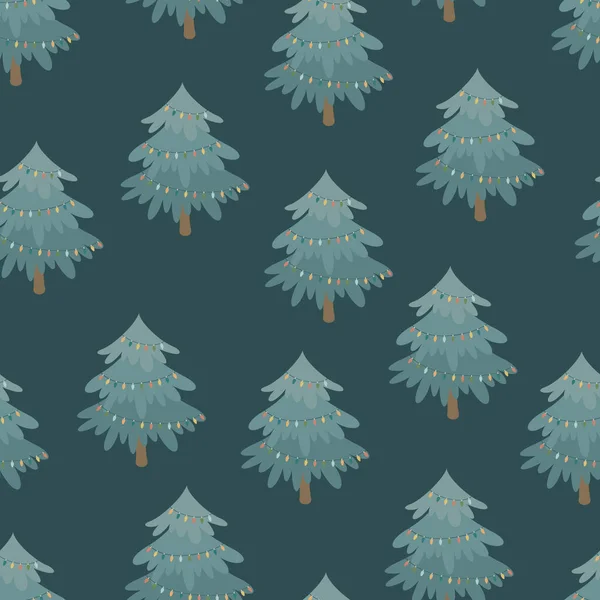 Decorated Christmas Tree Vector Seamless Pattern — Stock Vector