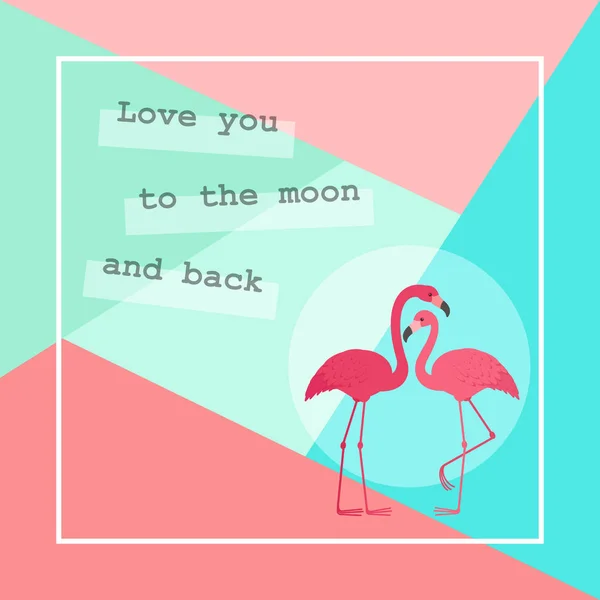 Twee Flamingo Liefde Romantische Valentijnsdag Dag Wenskaartsjabloon — Stockvector