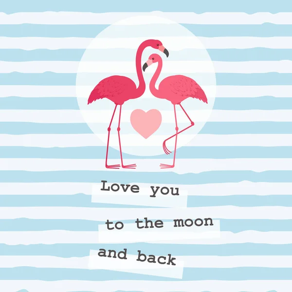 つのフラミンゴ ロマンチックなバレンタインの日のグリーティング カード テンプレート — ストックベクタ