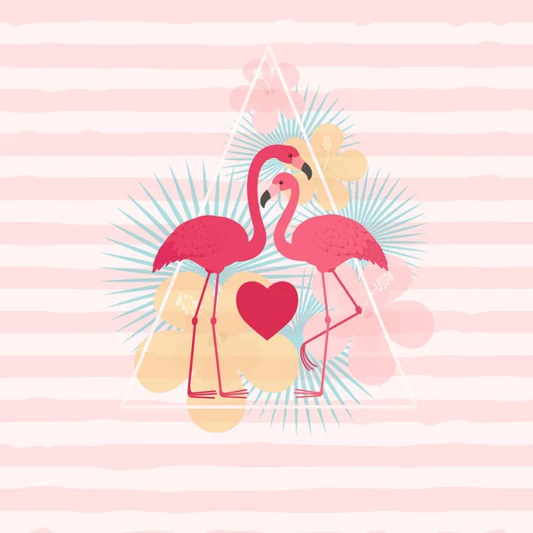 Два Фламінго Любові Романтичного Святого Валентина День Вітальна Листівка Шаблон — стоковий вектор